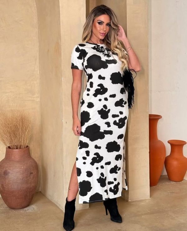 Vestido Lavínia Cow Print Preto