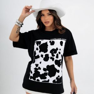 Camiseta Texas Cow Print Preta