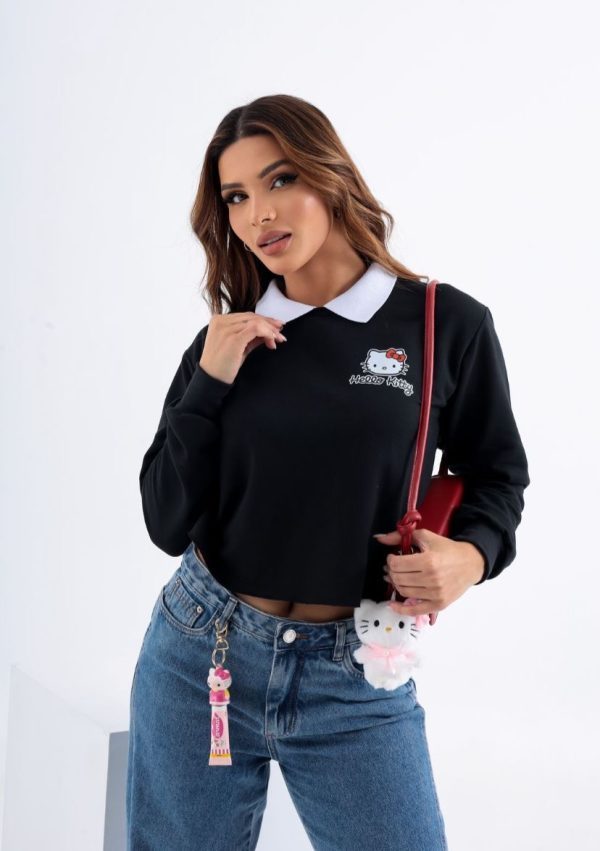 Cropped Polo Hello Kitty Preto