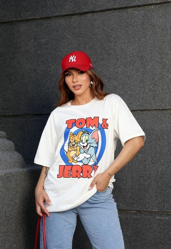 Camiseta Over Tom & Jerry Branca