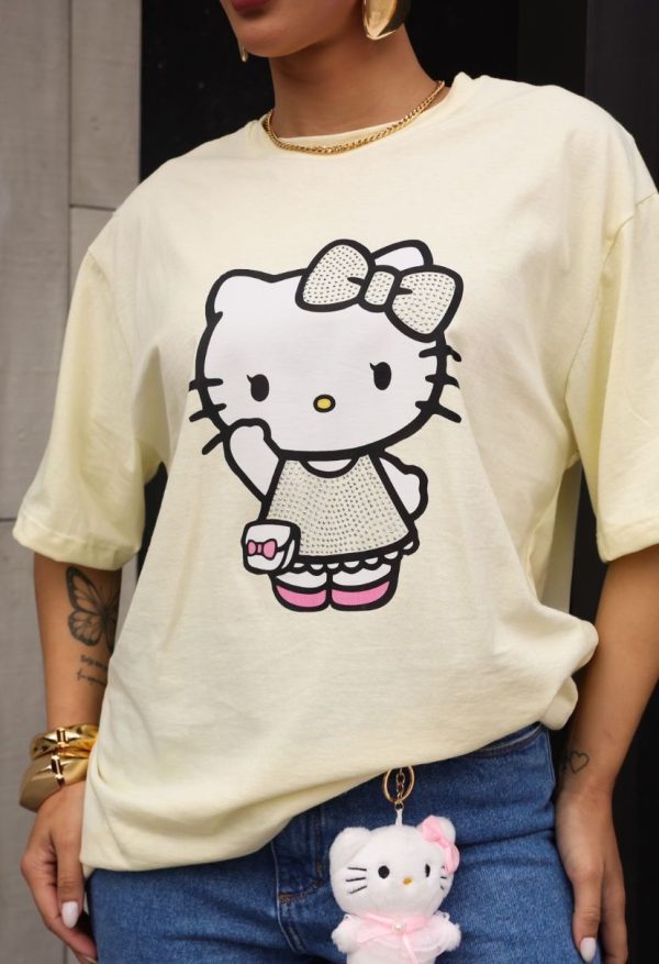 Camiseta Hello Kitty Pedraria Amarelo Manteiga
