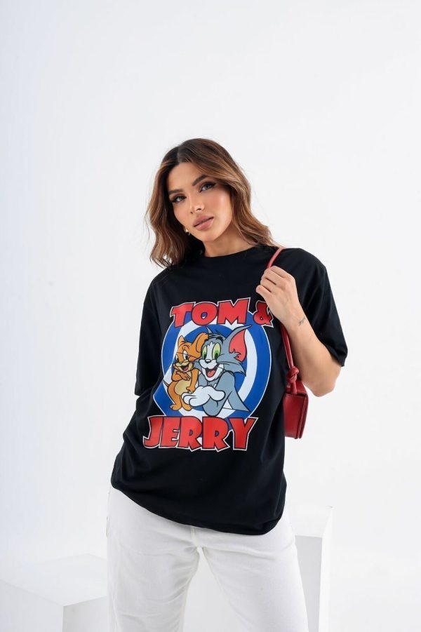 Camiseta Over Tom & Jerry Preta