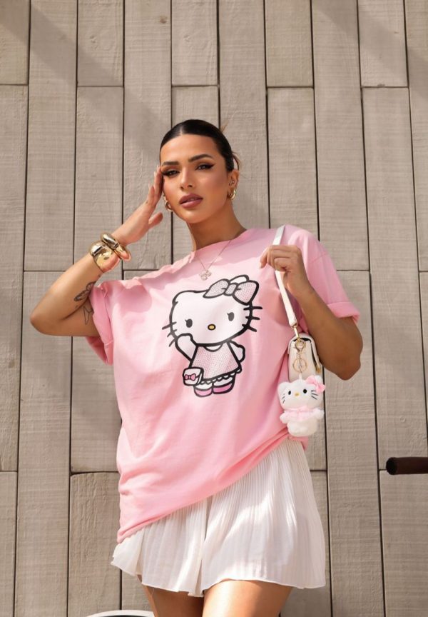 Camiseta Hello Kitty Pedraria Rosa Bebê