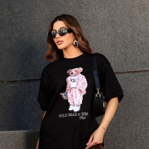Camiseta Polo Bear Preto/Rosa
