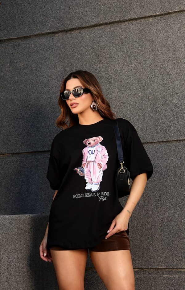 Camiseta Polo Bear Preto/Rosa