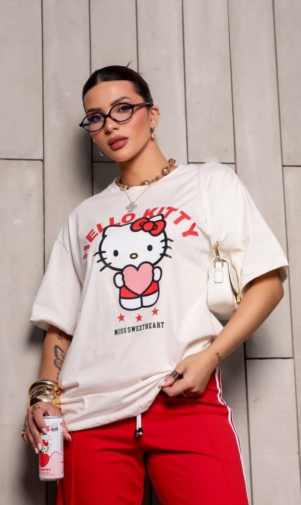Camiseta Hello Kitty Coração Offwhite