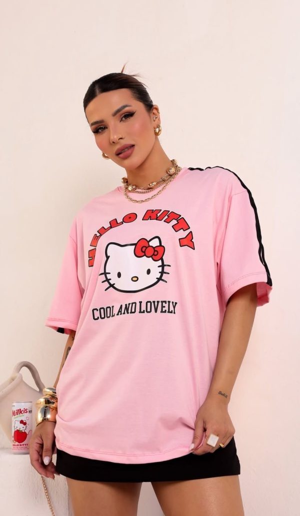 Camiseta Hello Kitty Listras Rosa