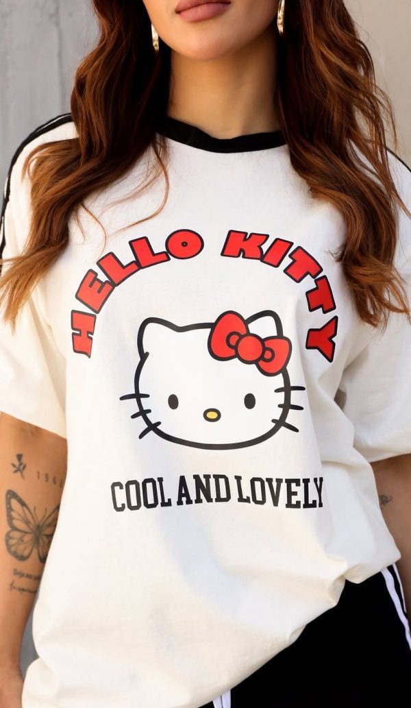Camiseta Hello Kitty Listras Branca