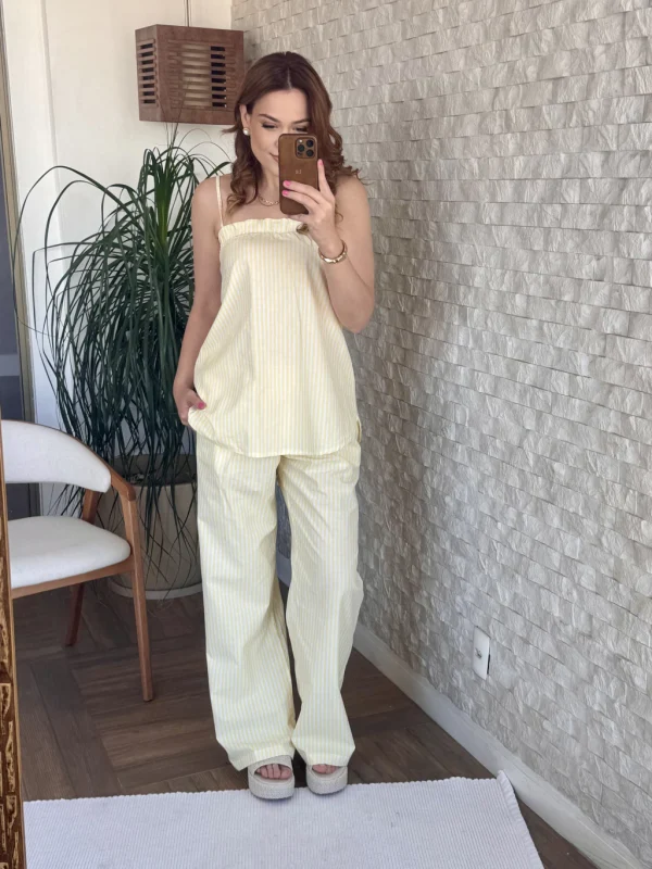 Conjunto Fernanda Listrado Amarelo