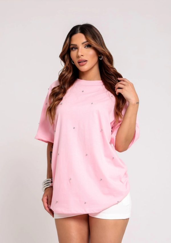 Camiseta Strass Rosa