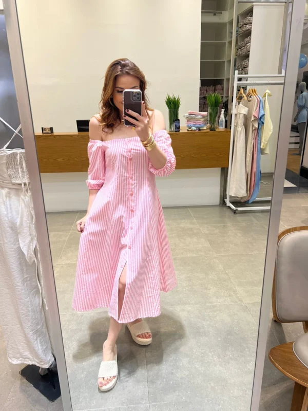 Vestido Larissa Listrado Rosa