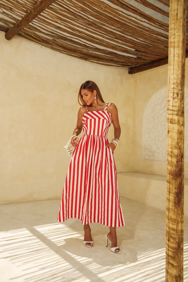 Vestido Adelia Listrado Vermelho