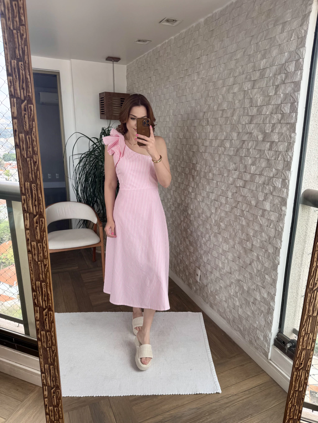 Vestido Tarsila Listrado Rosa