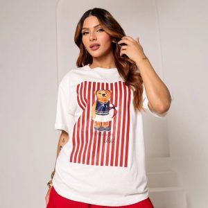 Camiseta Ursinha Polo Offwhite/Vermelho