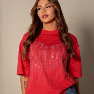 Camiseta Over Strass Vermelho