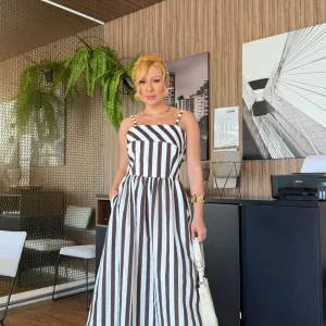 Vestido Adelia Maxi Listras Marrom