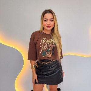 T-shirt Cropped Rodeio Marrom