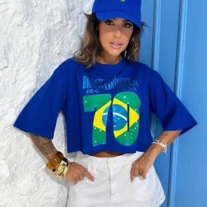 T-shirt Cropped Brasil 70 Azul