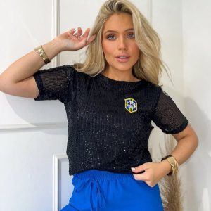 T-Shirt Brasil Paetê Preto