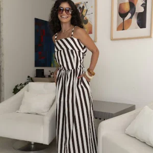 Vestido Adelia Maxi Listras Marrom