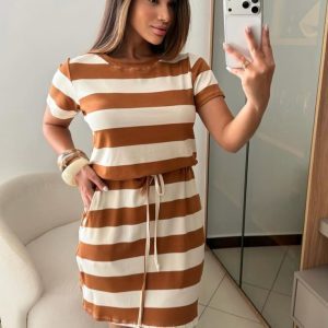 Vestido Isis Listrado Caramelo