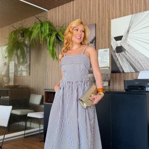 Vestido Adelia Marrom Listrado