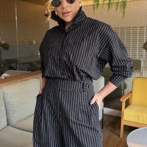 Camisa Lucilene Risca de Giz Preto