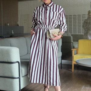 Camisa Lucilene Maxi Listras Beterraba
