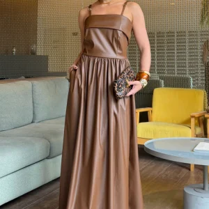 Vestido Adélia Couro Marrom