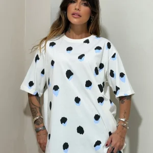 Camiseta Over Poá Artsy Offwhite/Azul