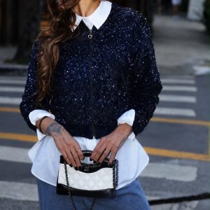 Jaqueta Haley Paetê Azul Marinho
