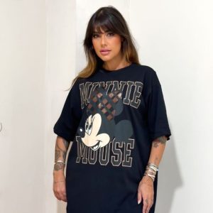 Camiseta Over Minnie Mouse Preta
