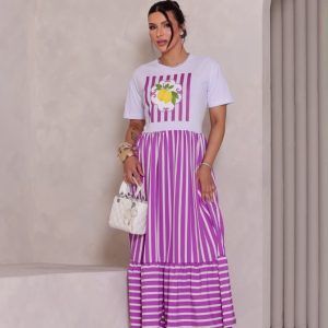 Vestido Livia Listrado Roxo