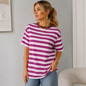 T-Shirt Cecília Listras Marrom e Roxo