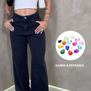 Calça Jeans Gringa Preta + Pedraria