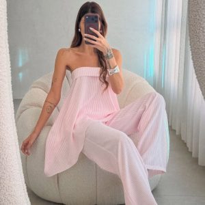 Conjunto Juliana Listrado Rosa
