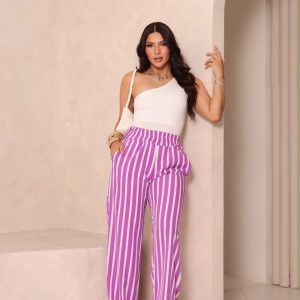 Calça Julie Listrada Roxa