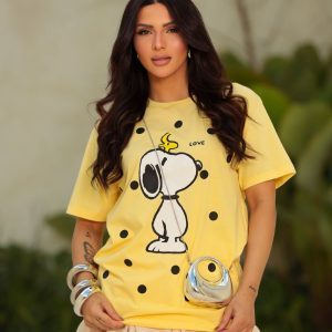 Camiseta Snoopy Poá Amarelo