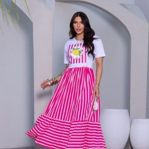 Vestido Livia Listrado Rosa