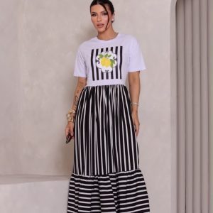 Vestido Livia Listrado Preto