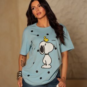 Camiseta Snoopy Poá Azul Bebê