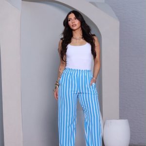 Calça Julie Listrada Azul