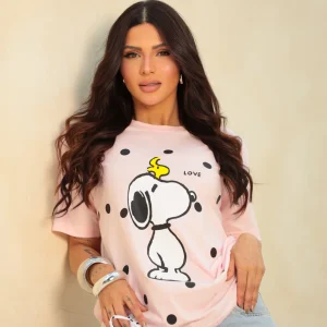 Camiseta Snoopy Poá Rosa Bebê