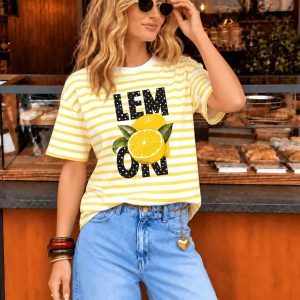 Camiseta Listrada Lemon Poá Amarelo