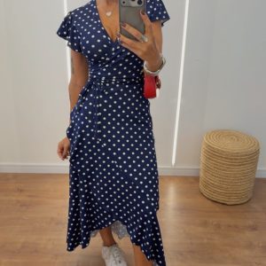 Vestido Serena Poá Azul Marinho