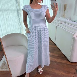 Vestido Camila Listras Finas Azul