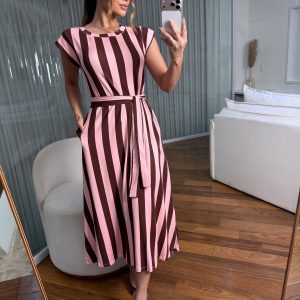 Vestido Letícia Listras Rosa