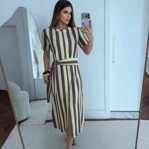 Vestido Ingrid Maxi Listras Verde